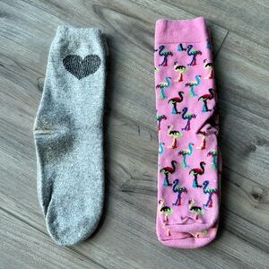 Gray Heart and Pink Flamingo Socks